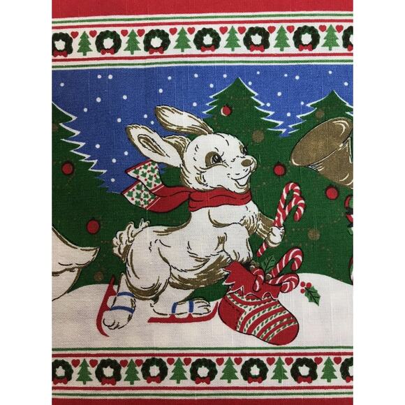 Vintage Sunweave Linen Corporation Holiday Tablecloth Christmas Animals Cats - Picture 13 of 15